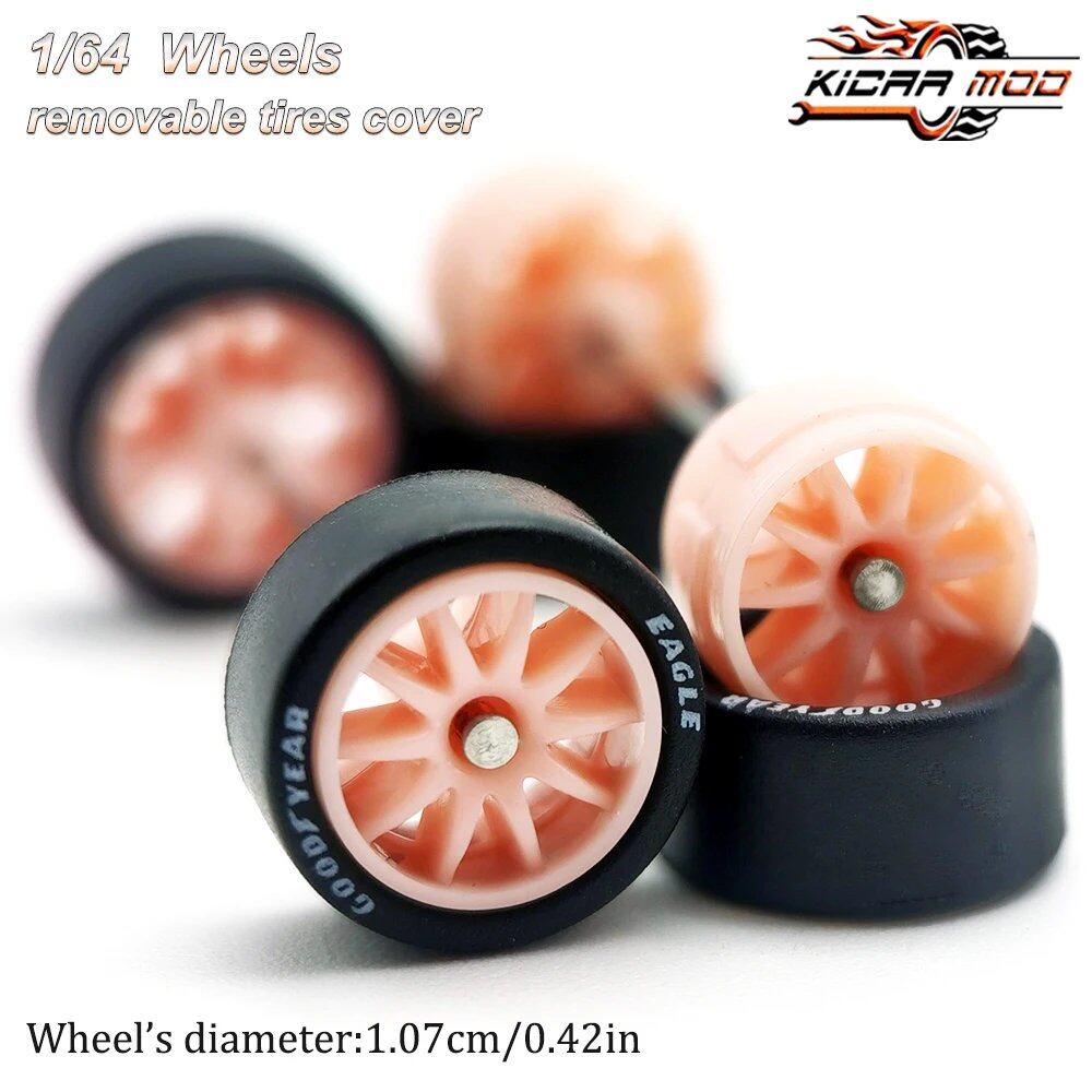 1/64 Scale Rubber Tire Wheels CE28 Refit Parts for Diecast Model Cars, Hot Wheels, Matchbox, Tomica, D:11mm, 1 Set, Parallel Import