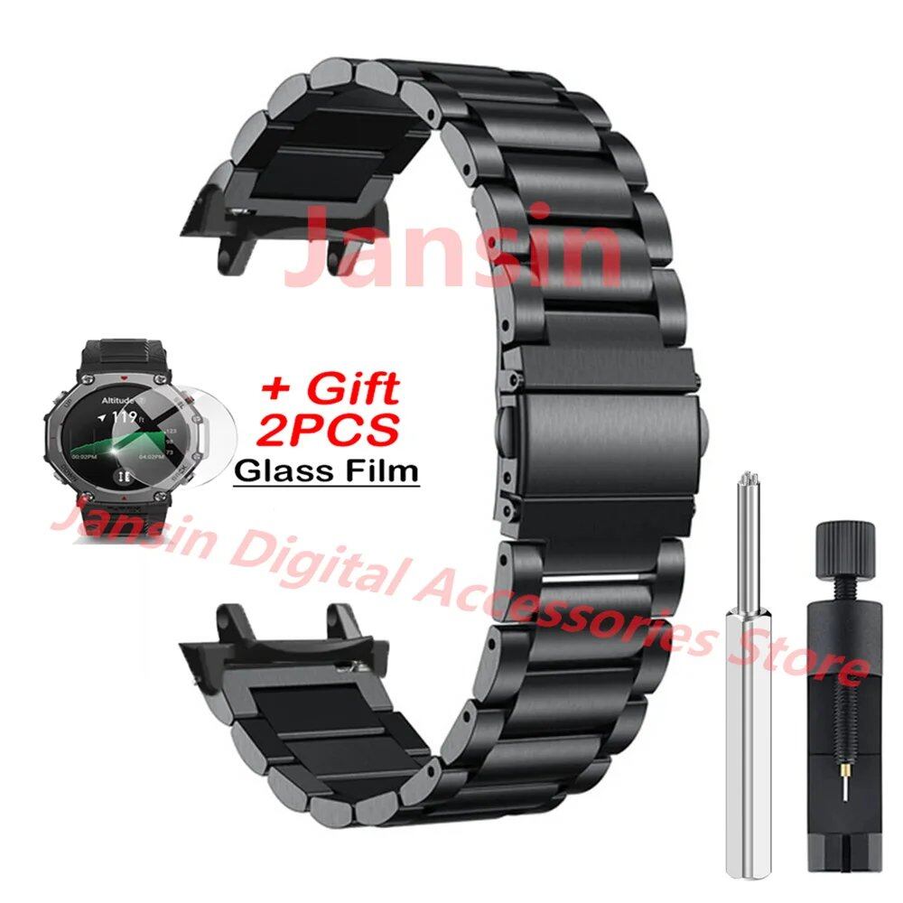 Amazfit T-REX 3 Metal Bracelet, Stainless Steel Band, Business, Protective Glass Film, Accessories, Band Color: ; Bandwidth: Compatible with Amazfit T-REX 3, Parallel Import