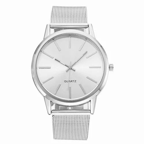 New Stylish Silver Minimalist Women's Business Quartz Watch with Breathable Leather and Steel Finish, Luxury Ladies' Watch, Color: Parallel Import