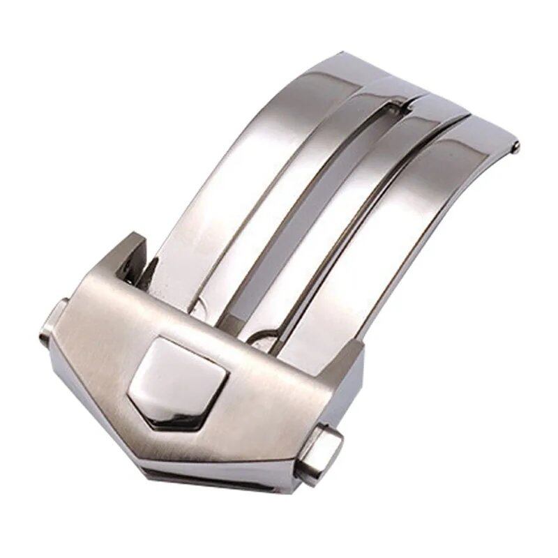 18mm/20mm Tag Heuer Carrera Stainless Steel Bi-fold Buckle with Leather/Silicone Watch Band, Double Button Closure, Silver Band Color (Logo mm, Parallel Import)