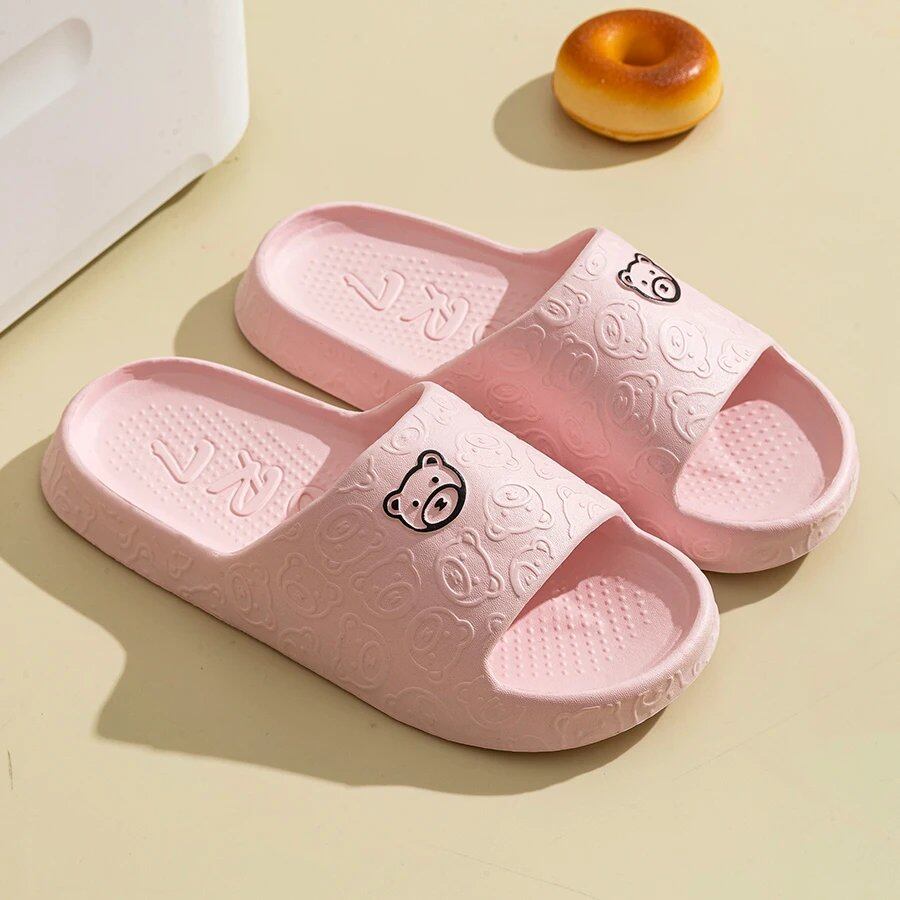Men's Summer Slippers with Bear Characters, Soft, Thick Sole, Non-Slip, for Indoor Use, Women's Stylish Sandals, Bathroom, Beach, Outdoor Shoes, Couples' Shoes, Parallel Import