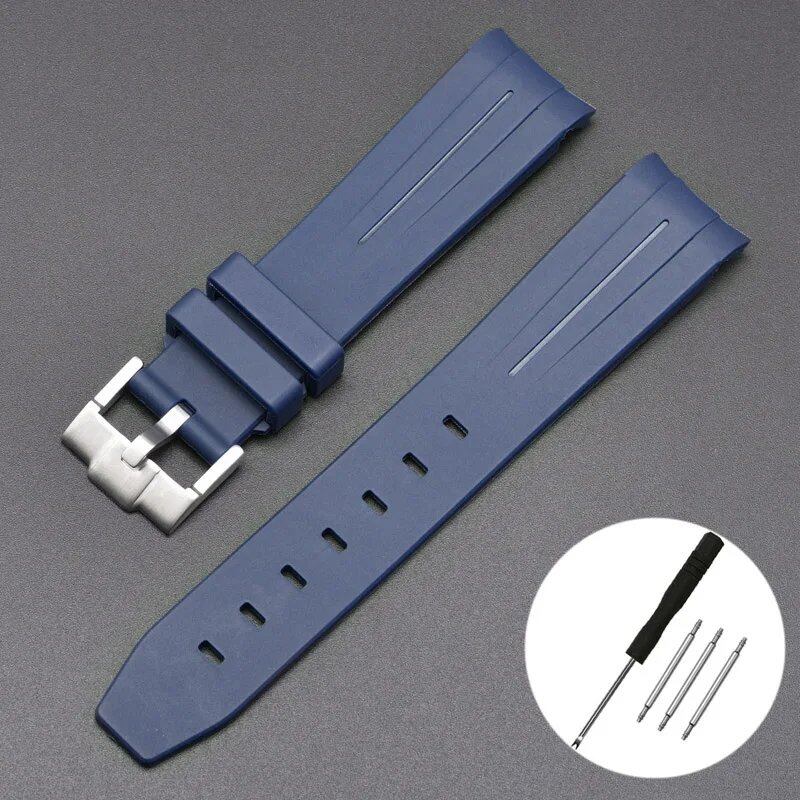 New 20mm Bent End Rubber Watch Strap for Omega Moonwatch, Joint Constellation, Men's Waterproof Sports Watch Band, Band Color: 20mm; Band Width: 20mm, Parallel Import