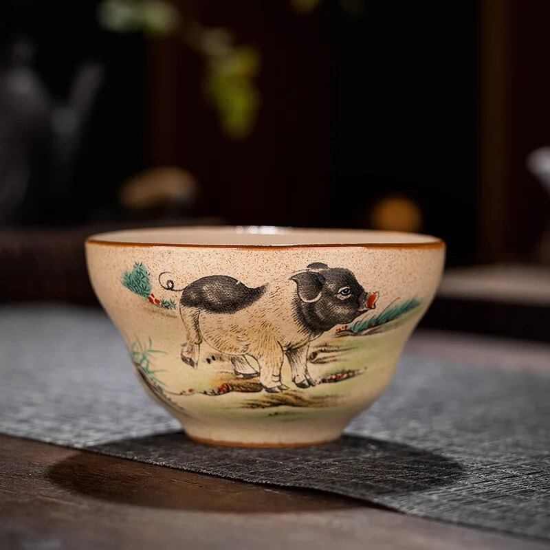 12-Style Zodiac Ceramic Teacup Set, Animal Bowls for Tea Ceremony, Tiger Teacups, and Kung Fu Tea Cups; 130ml Capacity, Imported