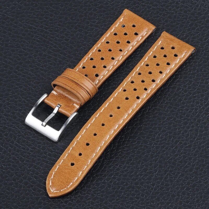 Genuine Leather Breathable Watch Band, 18mm, 20mm, 22mm, Compatible with Tag Heuer and Seiko, Universal Accessory, Band Color: mm, Parallel Import