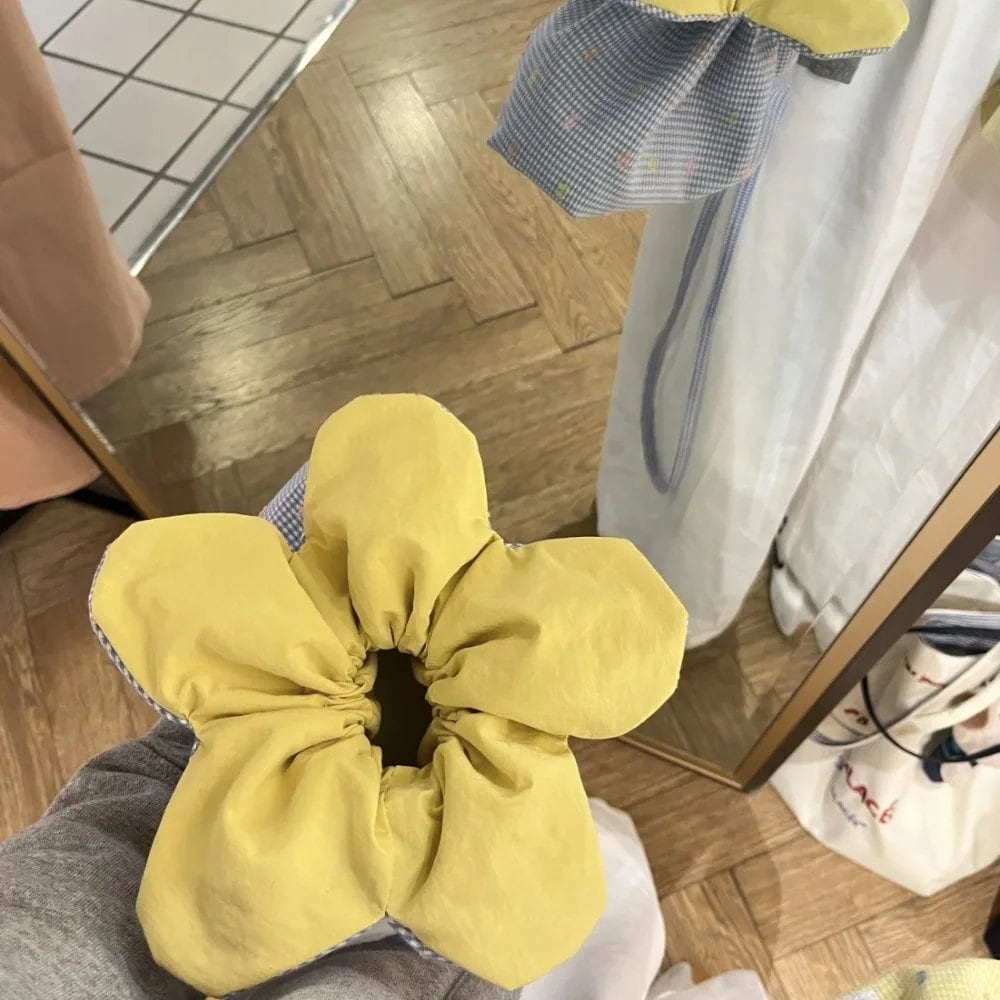 文学調チェック柄フラワー巾着 かわいい布小物収納ポケット 携帯便利 小型クロスボディバッグ ショッピングバッグ 並行輸入品