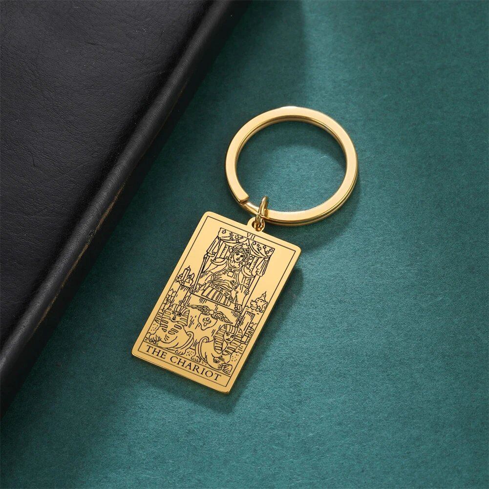 Tarot Card Keychain, Major Arcana Pendant Keyring, Vintage Amulet, Lucky, Stainless Steel, Wiccan Jewelry, Mother's Day Gift, Parallel Import