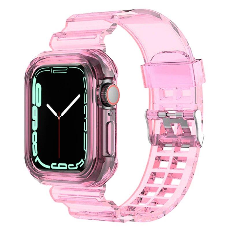 Apple Watch 8 / 7 / 6 / SE / 5 / 3 / 2 対応 クリアバンド + ケース セット ソフト透明シリコンバンド 40mm 44mm 42mm 41mm 45mm 49mm 対応 iWatch ストラップ サイズ 並行輸入品