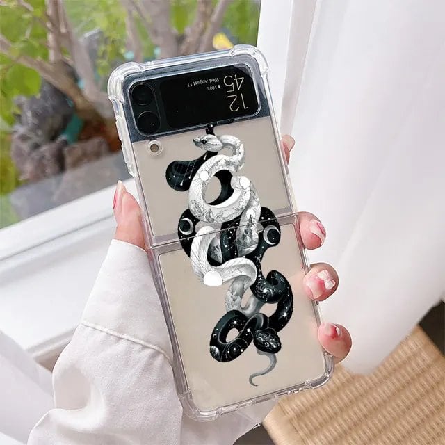 スピリチュアルスネーク スマホケース Samsung Galaxy Z Flip 6/5/4/3用 クリア ハード 折りたたみカバー Z Flip 5対応 透明 ファンダ カラー:スタイル 並行輸入品