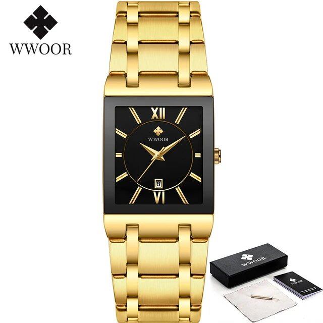 メンズ腕時計 新作ファッション 高級 WWOOR レディース スクエア ブルー 防水 クォーツ ステンレススチール 男性用 カラー:ボックス 並行輸入品