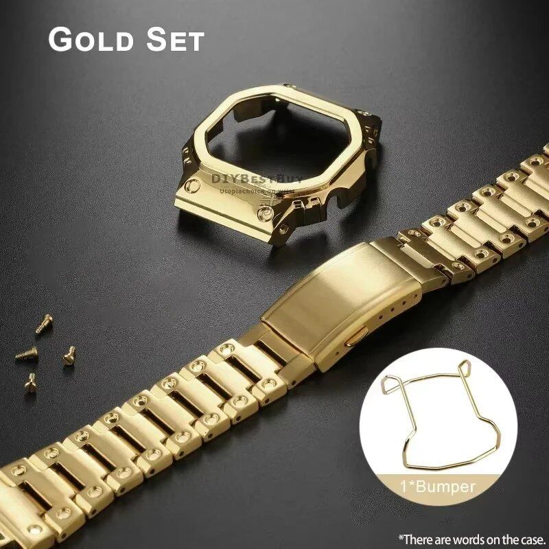 Titanium Alloy Metal Bezel Case & Stainless Steel Band Refit Mod Kit for Casio Casio Oak DW5600, DW5610, and GW-M5610 (Imported)