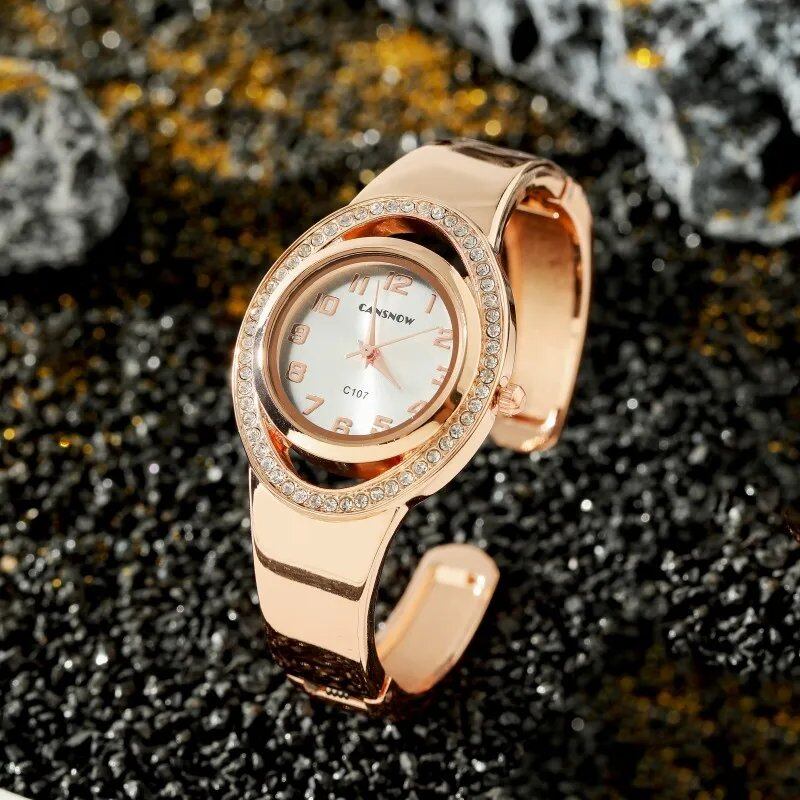 CANSNOW Luxury Fashion Women's Round Dial Rhinestone Quartz Bracelet Watch, Elegant Women's Watch, Saati Reloges, Parallel Import
