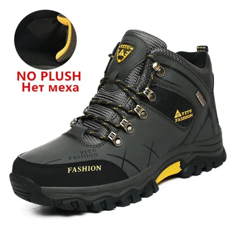 Men's brand-name winter snow boots, waterproof leather sneakers, ultra-warm, outdoor hiking boots, and work shoes, sizes 39-47, parallel import