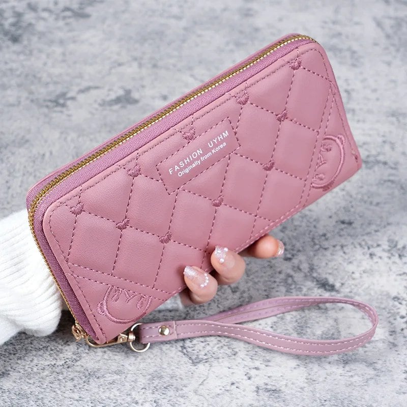 女性用ファッション ハート型 ジッパー付き長財布 ソリッドカラー PUレザー コインポーチ レディース リストバンド付き カードホルダー クラッチバッグ ;発送元: 並行輸入品