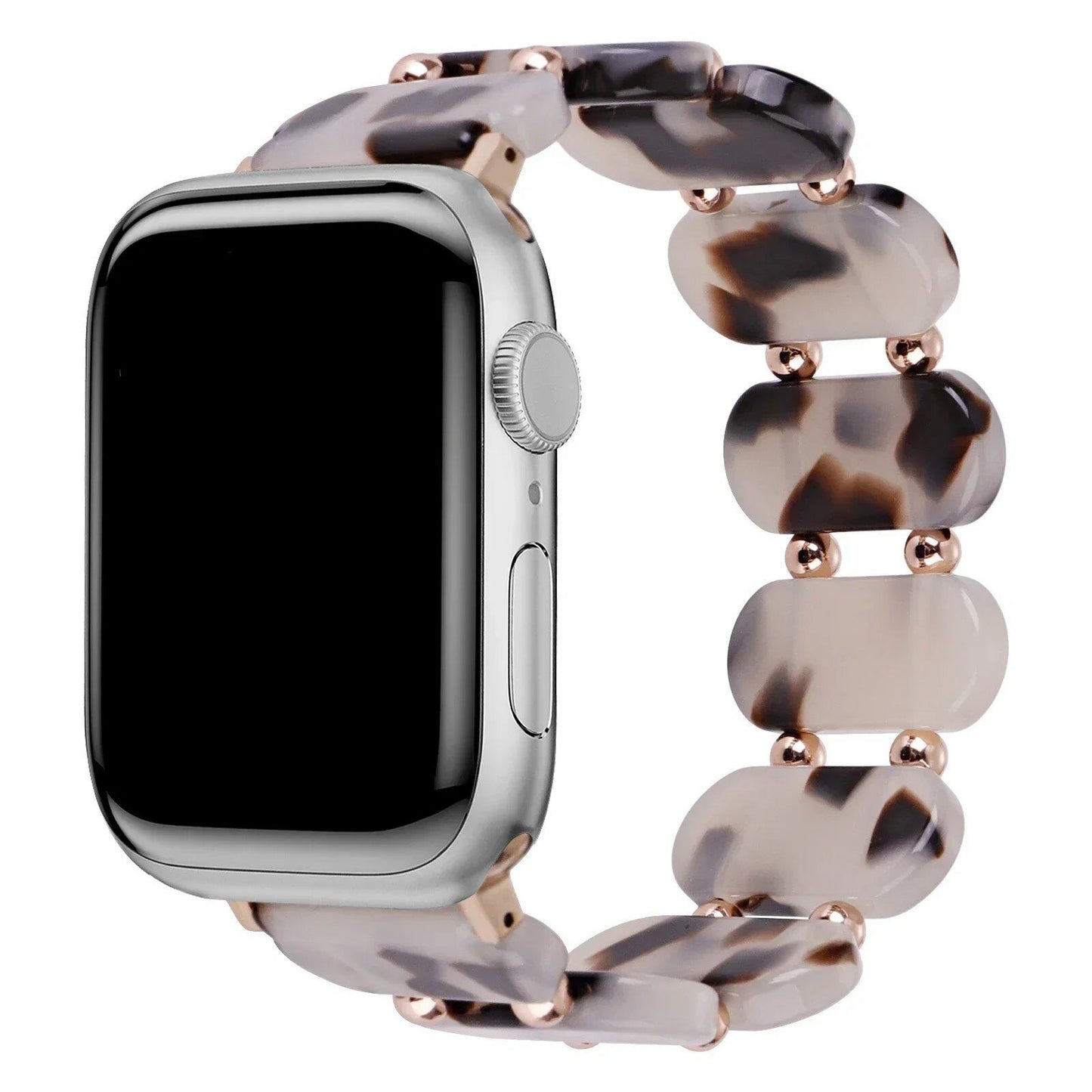 Resin Apple Watch Band, 46mm, 41mm, 42mm, 45mm, 49mm, Compatible with iWatch Series 10, 9, 8SE, 6, 5, 46mm, 41mm, 42mm, 45mm, 49mm, Women's, Elastic Ring Strap with Metal Beads, Band Color: mm, Parallel Import