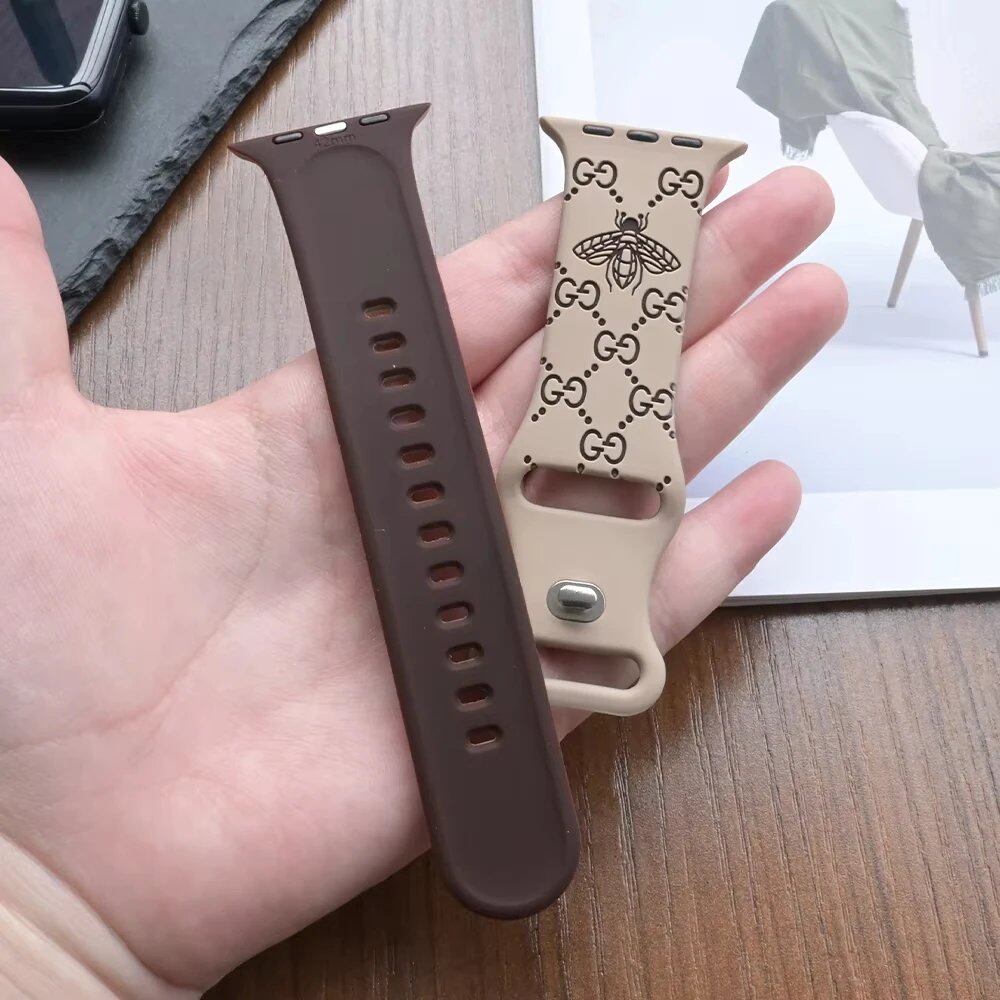 Silicone Engraved Strap for Apple Watch - Compatible with: 10/46mm/42mm/38mm/40mm/41mm/44mm/45mm/Ultra 2 (49mm)/iWatch 9/8/7/6/5/4/SE - Soft Bracelet Band Color: Parallel Import