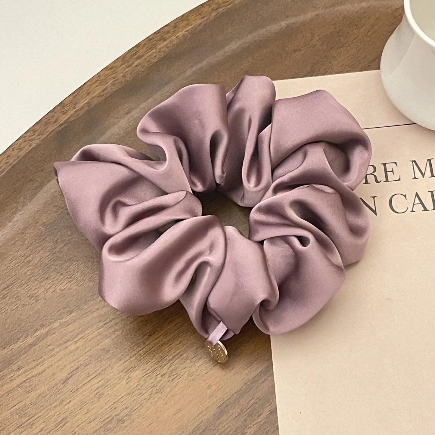 Satin Silk Hair Scrunchie, Black Hair Tie, Women's and Girls' Hair Accessory, Solid Color, Imported