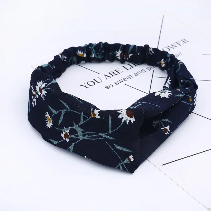 Women's Summer Bohemian Print Headband, Retro Cross Turban, Bandage Bandana, Hair Accessory, Head Wrap, Parallel Import