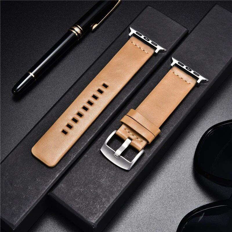 Simple Genuine Leather Strap for Apple Watch Series 8/7/6/SE/5/4/3, 38/40/41mm, 42/44/45mm, Band Color: mm, Parallel Import