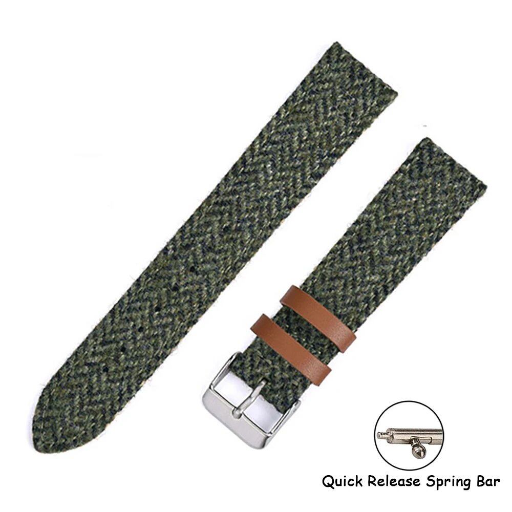 Leather and Wool Retro Watch Strap, 18mm, 20mm, 22mm, Quick Release Soft Strap, Nylon Woven, Luxury Bracelet, Watch Accessories, Band Color: mm, Parallel Import