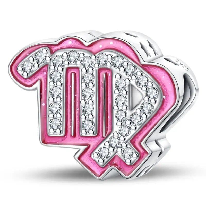 925 Sterling Silver Pink Zircon 12 Zodiac Sign Charm, Compatible with Pandora Original Bracelets, Jewelry Making, Gift for Women, Gem Color: PAC1498 - Parallel Import
