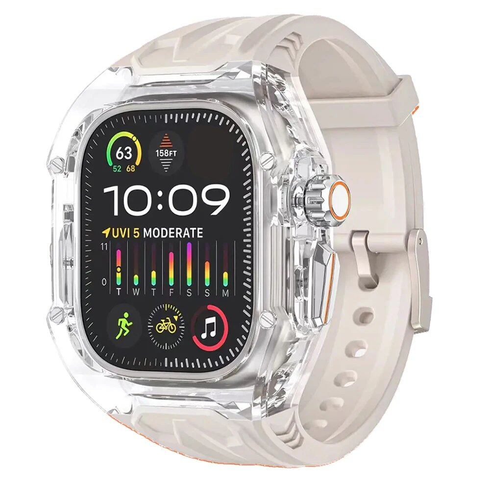 Transparent Customization Kit for Apple Watch Ultra 10/9/8/7, 49mm/44mm/45mm Compatible Strap & Case Set, Rubber Band Mod for iWatch Series 6/5/4, Band Color: ; Ships from: Parallel Import