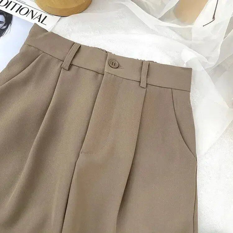 Women's Fashionable Elastic High-Waisted Casual Pants for Fall/Spring Black Suits, Simple Korean Style, Office Pants, Size 2023 (Parallel Import)