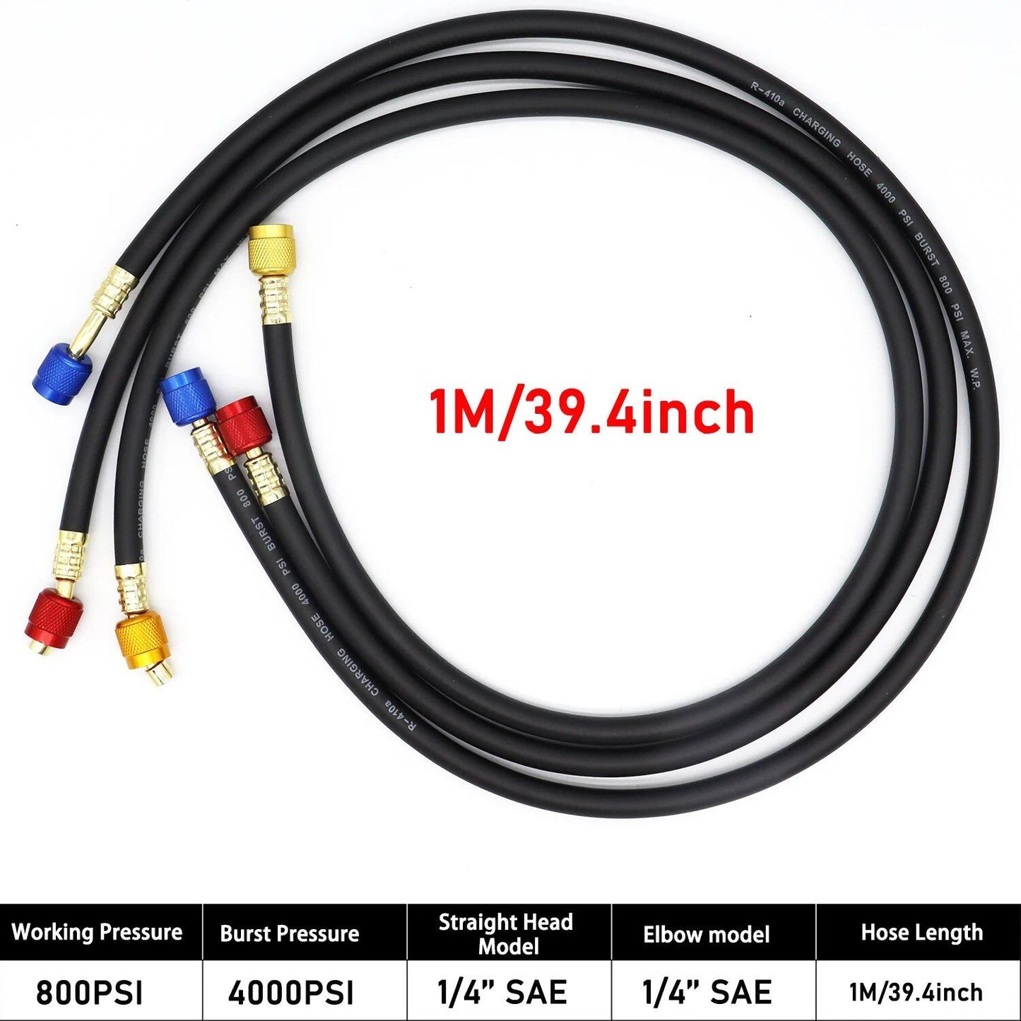 0.9M-1.8M AC Charging Hose Tube Kit with Low-Loss Fittings for R134A, R12, and R22 Refrigerants, Includes Air Conditioner Manifold Gauge, Parallel Import