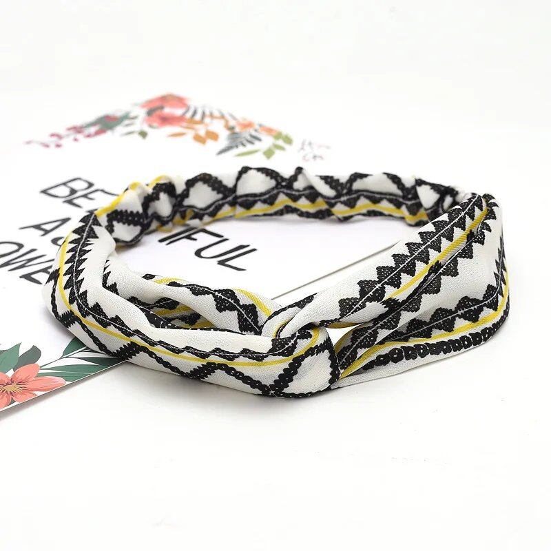 Women's Summer Bohemian Print Headband, Retro Cross Turban, Bandage Bandana, Hair Accessory, Head Wrap, Parallel Import