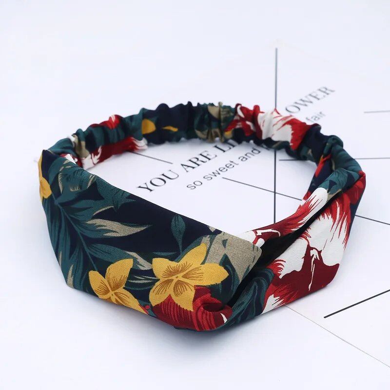 Women's Summer Bohemian Print Headband, Retro Cross Turban, Bandage Bandana, Hair Accessory, Head Wrap, Parallel Import