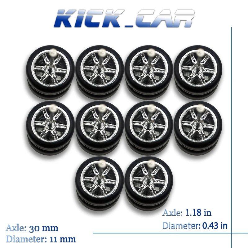 1/64 Scale 6-Spoke Wheel Set with Fixed Rubber Tires for Diecast Model Cars, Hot Wheels Modification Parts (5 Sets for 5 Cars), Color: MMW, Parallel Import