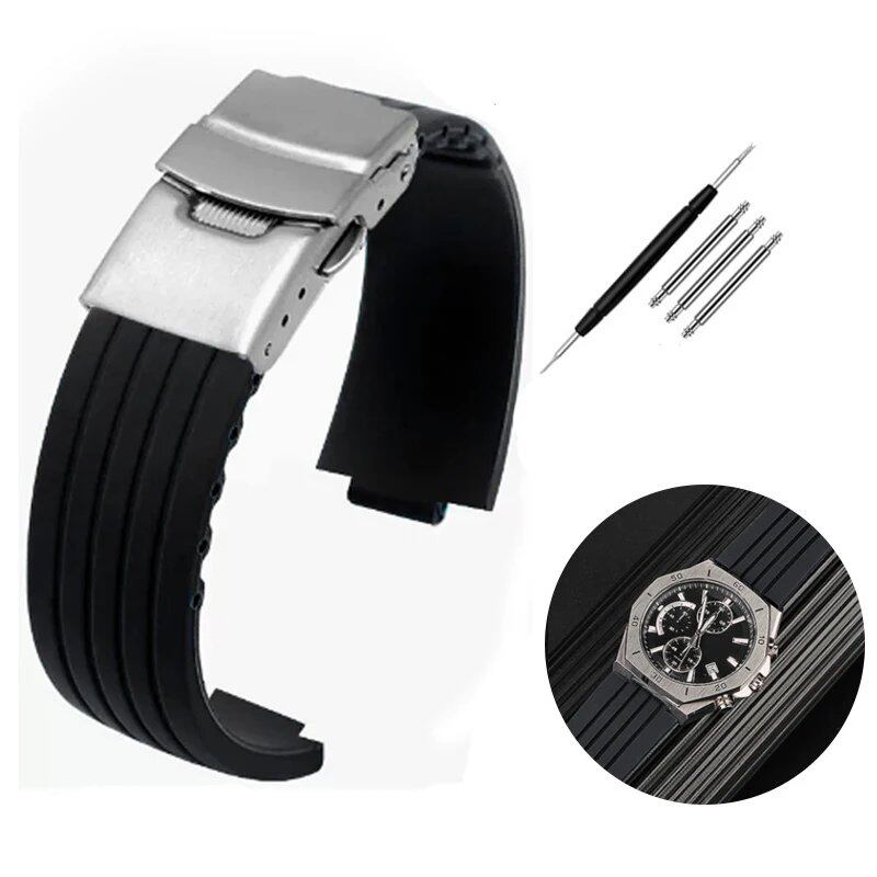 Silicone rubber watch band with striped design and convex ridges for Auris/Aquaris 7330/7740. Available in black and blue. Available in 22x12mm, 24x11mm, and 24x12mm. Ships from: Parallel import.