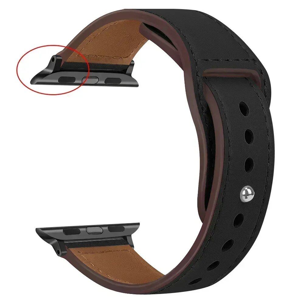 Leather Band for Apple Watch - Ultra 49mm/46mm, 44mm/40mm, 38mm/42mm, Sport Bracelet for iWatch Series 10/9/8/7/SE/6/5/3, 41mm/45mm Models, Band Color: Parallel Import