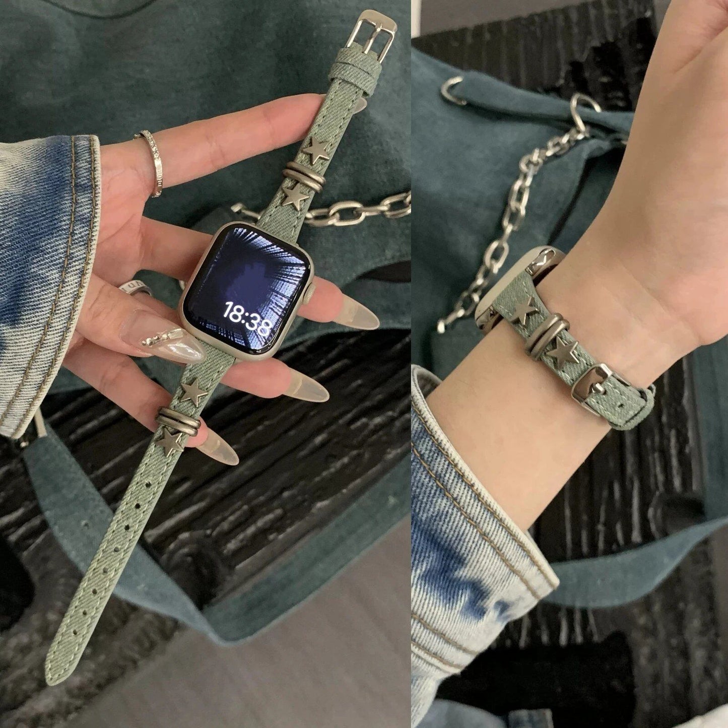Retro Denim Apple Watch Band for Women, Compatible with 38mm, 40mm, 41mm, 42mm, 44mm, 45mm, 46mm, and 49mm Apple Watch Ultra (10/9/8/7), Band Color: Parallel Import
