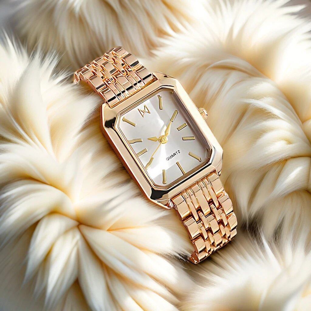 Women's Fashion Watch, Gold Stainless Steel Strap, Luxury Quartz Movement, Roman Numeral Dial, Color: Parallel Import