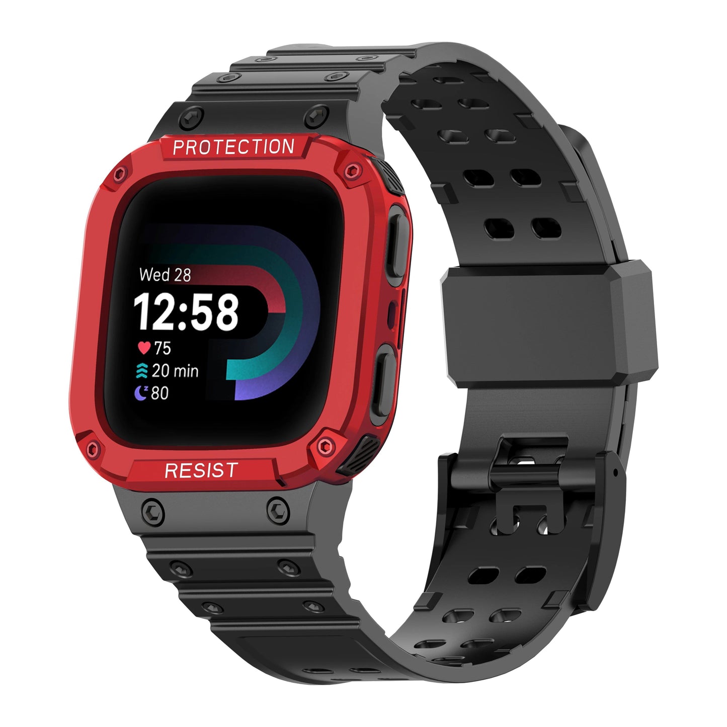 All-in-one strap with protective case for Fitbit Versa 1234 - Versa Lite/Sense compatible TPU drop-resistant sports replacement band. Band Color: Parallel Import
