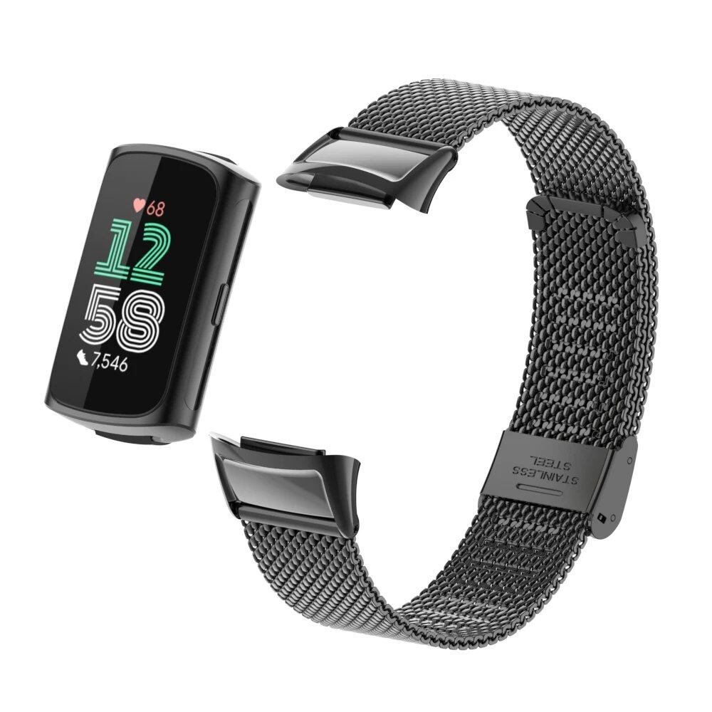 Stainless Steel Metal Strap Bracelet Replacement Smartwatch Band for Fitbit Charge 5/6, Band Color: Black, Band Width: Parallel Import