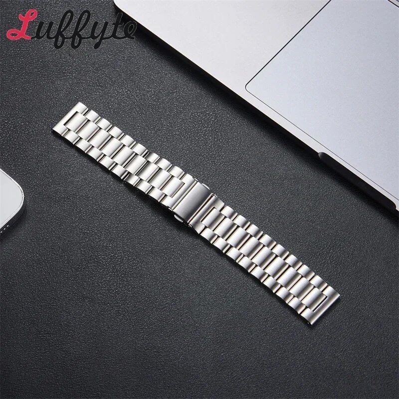 Stainless Steel Watch Band with Butterfly Buckle, 20/22mm Strap, Men's and Women's, Silver and Black, Solid Metal Watch Band, Accessories, Band Color: mm, Parallel Import