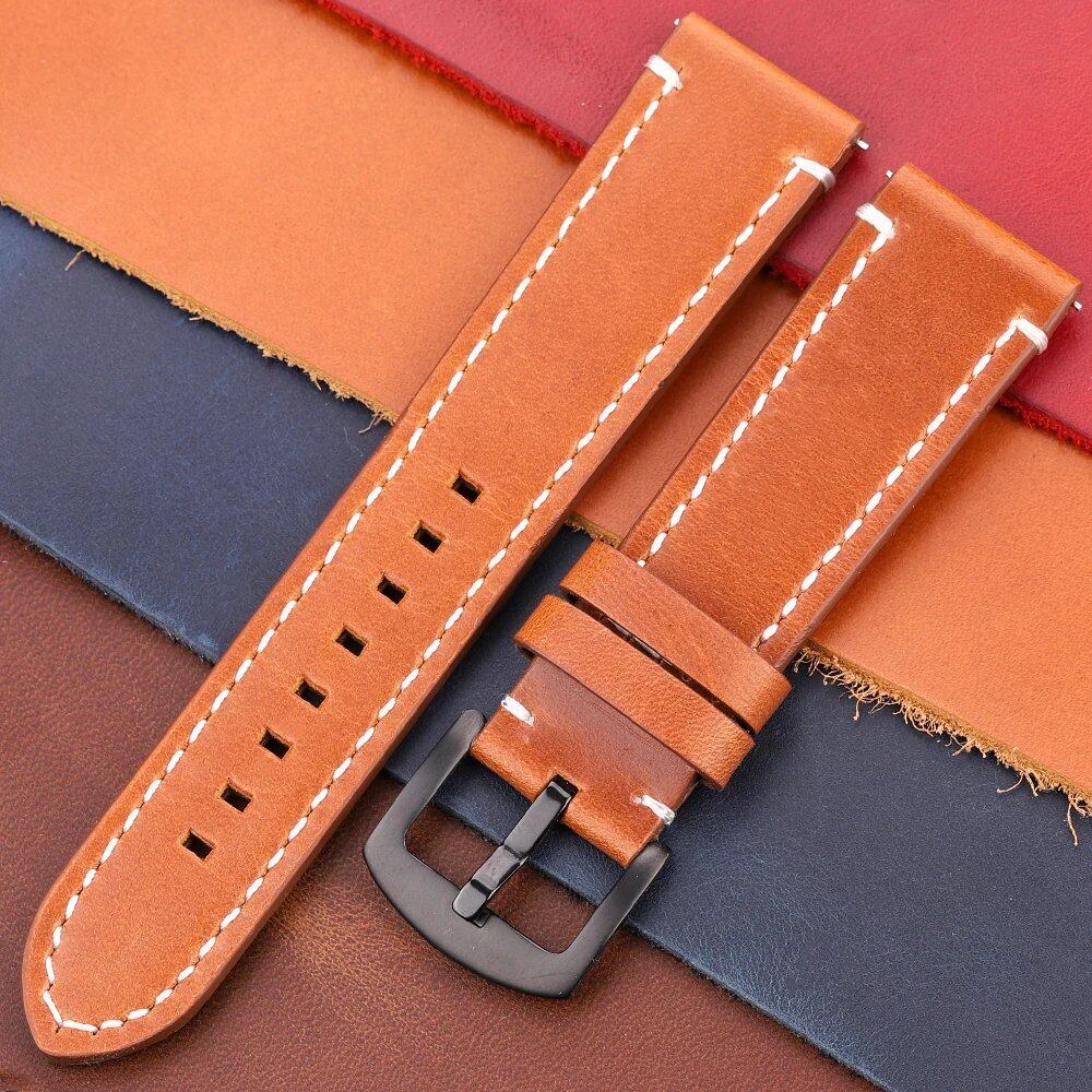 Genuine Leather Watch Band, Vintage Strap, 7 Colors, 18mm, 20mm, 22mm, 24mm, Women's and Men's, Cowhide Leather, Smartwatch Strap, Accessories, Band Color: mm, Parallel Import