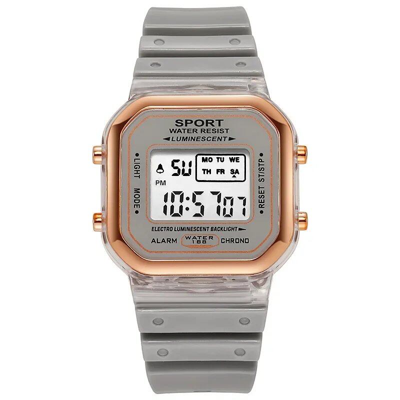 Fashion Brand Student-Friendly Transparent Electronic Watch, Candy Color LED, Women's Sports, Waterproof, Gift, Parallel Import