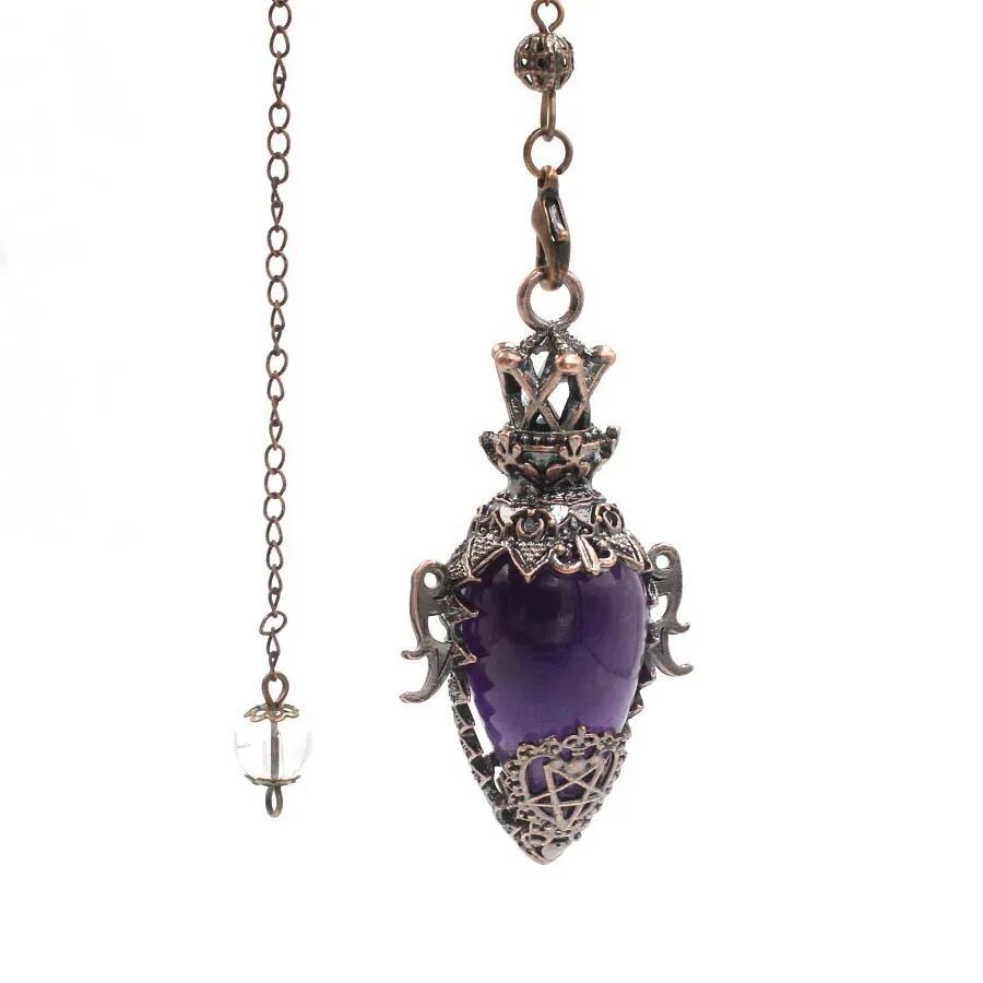 Large Natural Stone Pendant, Crystal Pendulum, Divination, Black Obsidian, Amethyst, Lapis Lazuli, Pink Quartz, Reiki, Spiritual, Pendulum, X210, Metal Color: Parallel Import