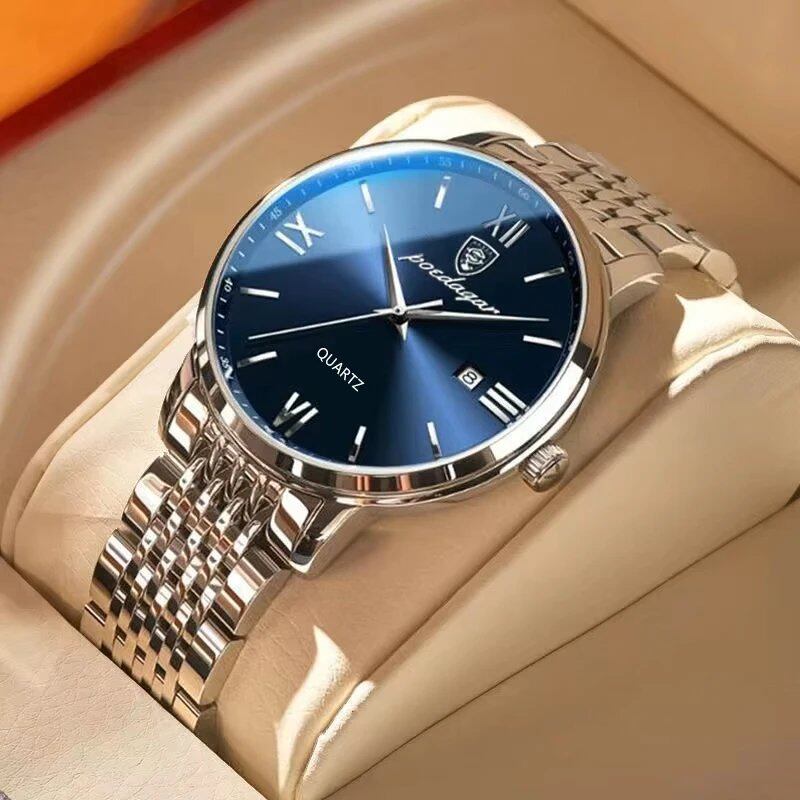POEDAGAR Luxury Men's Sports Watch, Stainless Steel, Waterproof, Date Function, High-Quality, Casual Fashion Quartz Movement, Color: 826, Parallel Import