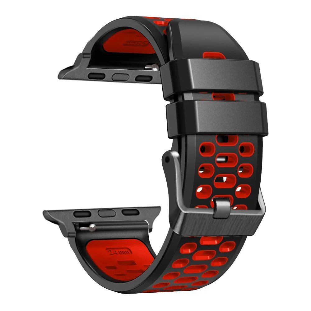 Breathable silicone wristband for Apple Watch Ultra 2 (49mm) / Series 9, 8, 7, SE, and 6 (45mm, 44mm, 42mm). Band Colors: 49mm, 45mm, 44mm, 42mm. Parallel import.