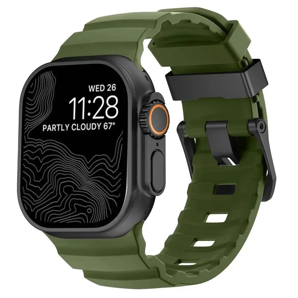 Sport Band for Apple Watch Ultra 2/10/9/8/7/6/SE/5/4 - Soft Silicone and Titanium Bracelet Strap, Compatible with iWatch 42mm, 44mm, 45mm, 46mm, and 49mm Band Colors: 42mm, 44mm, 45mm, 46mm, and 49mm Band Widths (Imported)