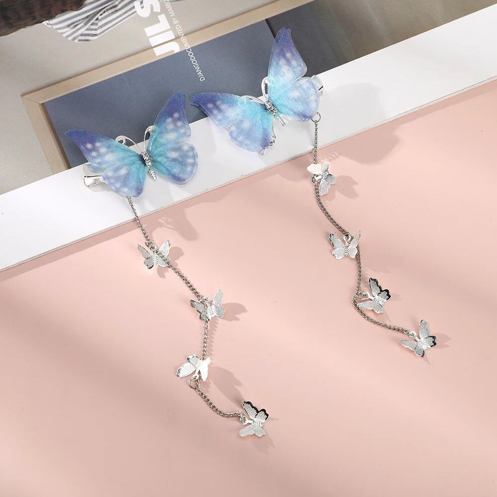 Korean-style Butterfly Hairpin, Elegant Metal Tassel Long Hair Clip for Women, Hanfu Style, Antique-Style Party Hair Accessory, Color: Imported