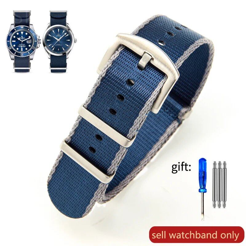 Breathable Soft Nylon Men's Watch Band for Omega 300 Ghost Party 007, Longines Conquest, Seiko, and Casio, 20mm and 22mm, Size 2, Parallel Import