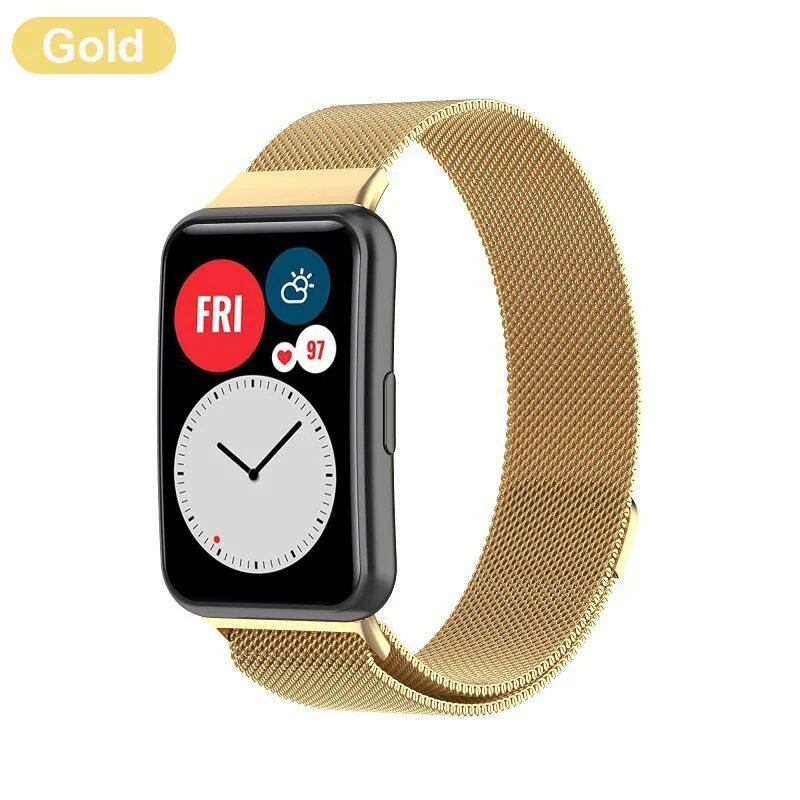 Huawei Watch Fit Metal Band Strap with Case and TPU Screen Protector, Compatible with Huawei Watch Fit 2, Milanese Bracelet, Magnetic Loop Watch Band, Band Color: Parallel Import
