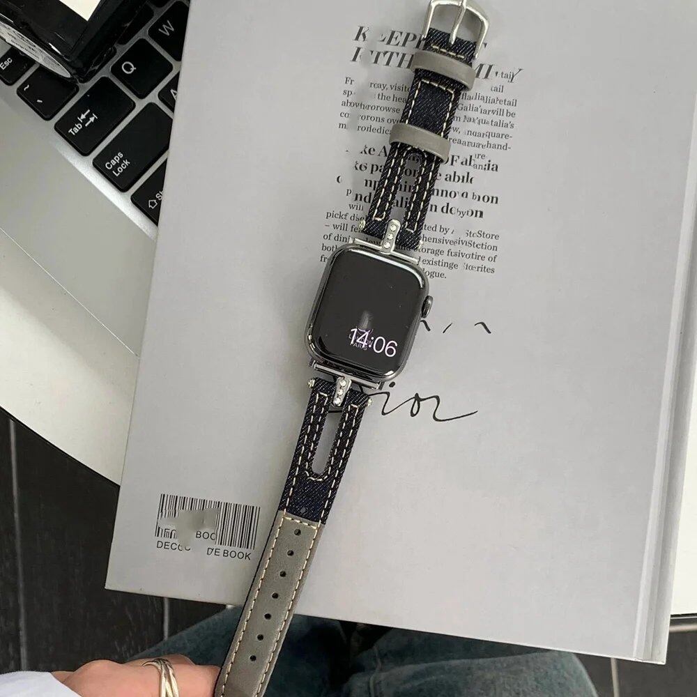 Retro Denim Apple Watch Band for Women, Compatible with 38mm, 40mm, 41mm, 42mm, 44mm, 45mm, 46mm, and 49mm Apple Watch Ultra (10/9/8/7), Band Color: Parallel Import