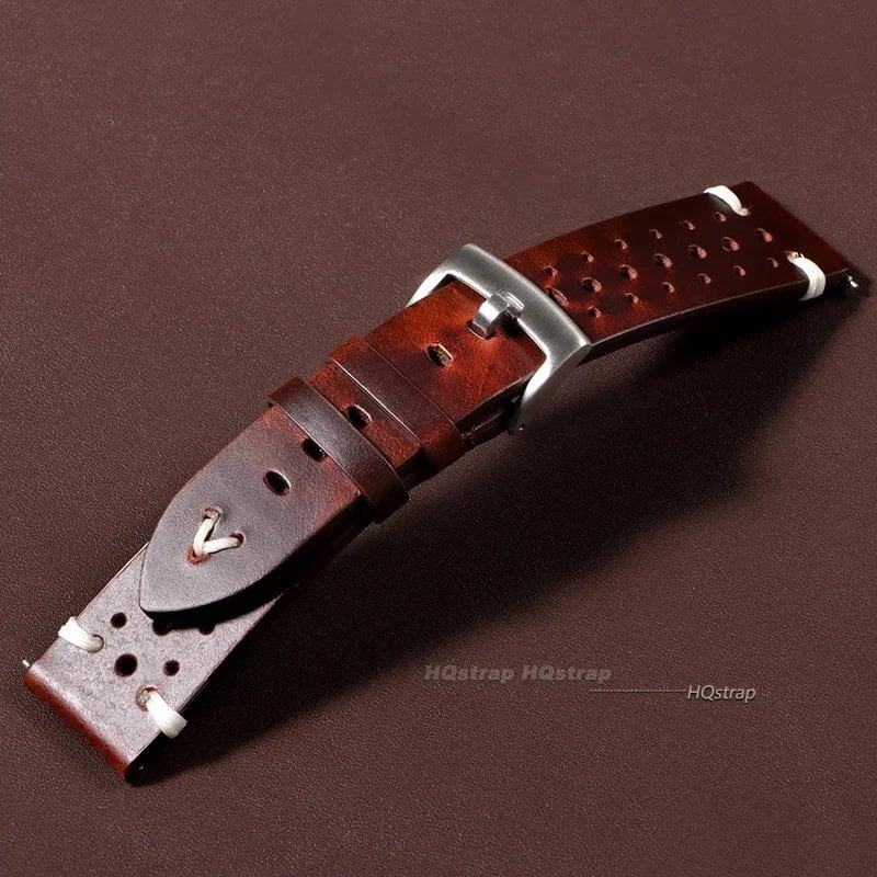Handmade Genuine Leather Watch Band, Brown/Black, 20mm/22mm, Soft, Men's Vintage Bracelet, Oil-Waxed, Cowhide Leather, Band Color: mm, Parallel Import