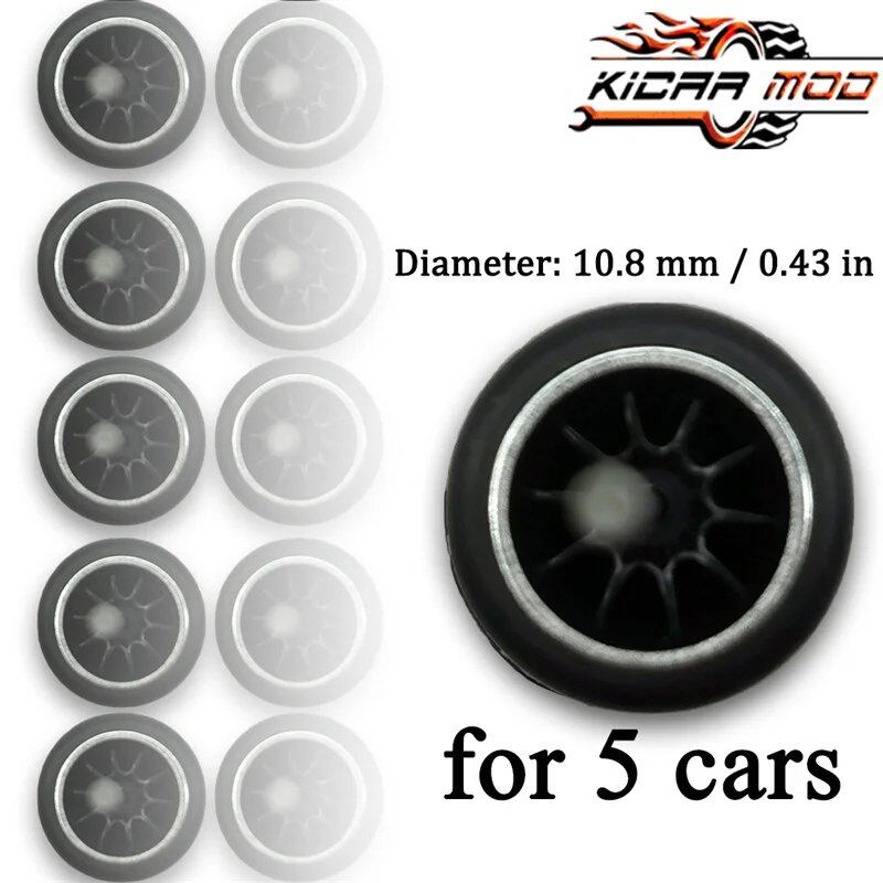 1/64 Scale 10-Spoke Wheel Set with Fixed Rubber Tires for Diecast Model Cars, Hot Wheels Modification Parts (5 Sets for 5 Cars), Color: MMW, Parallel Import