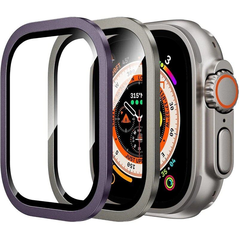 Apple Watch Ultra 49mm / Ultra 2用 ガラス全面保護フィルム 2枚セット メタルフレーム+強化ガラス カラー:;ダイアル直径:ウルトラ1 2 49mm 2個 並行輸入品